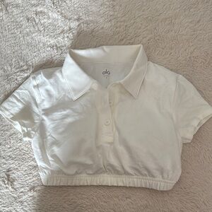 ALO White Prestige Cropped Polo Shirt
